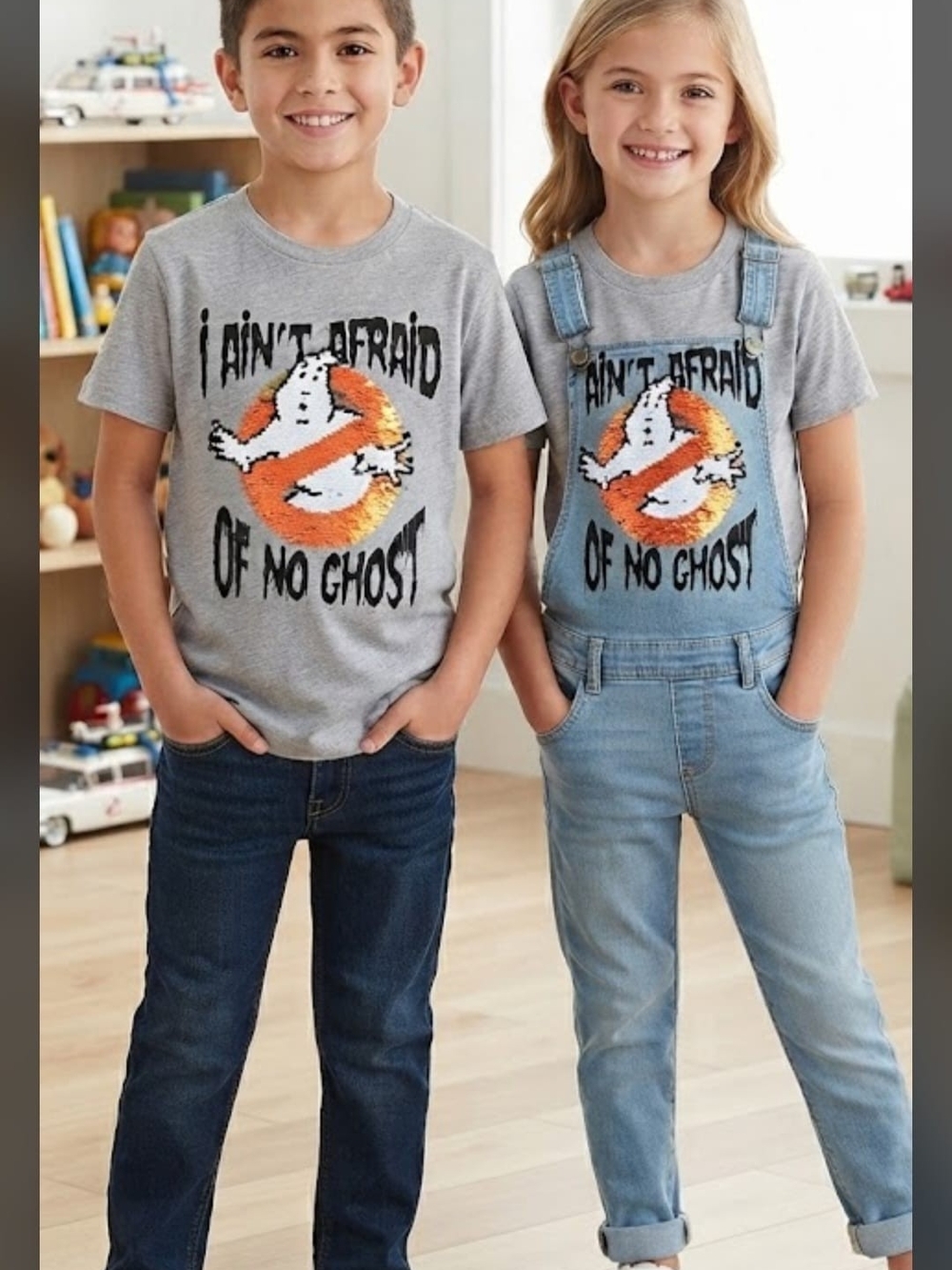 Ghostbusters Reversible Sequin Gray Youth T-Shirt Size S